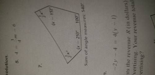 Find the value of x 
Sum of angle measures 540 degrees