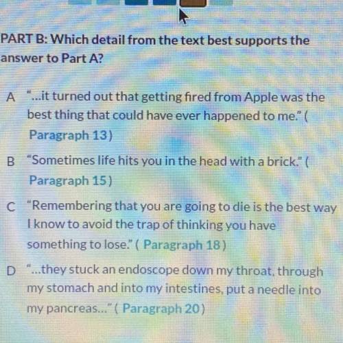 TAKING THE TEST RN PLEASE HELP ME PASS LOVE YOU

5. PART B: Which detail from the text best suppor