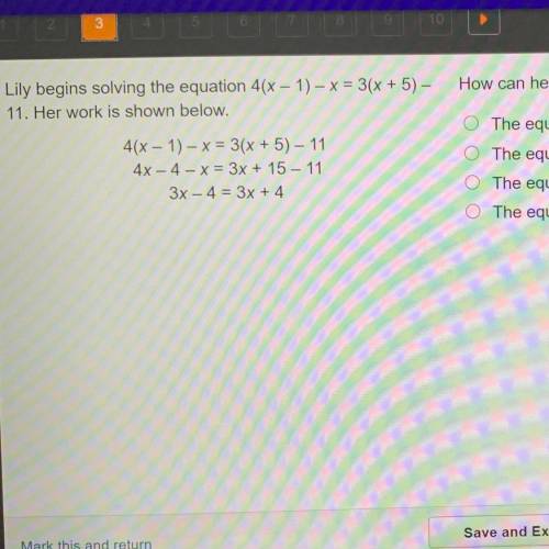 How can her partial solution be interpreted?

O The equation has one solution: x = 0.
O The equati