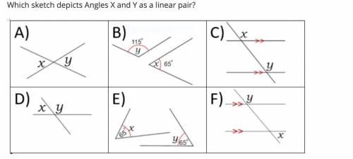 Which sketch depicts Angles X and Y as a linear pair?