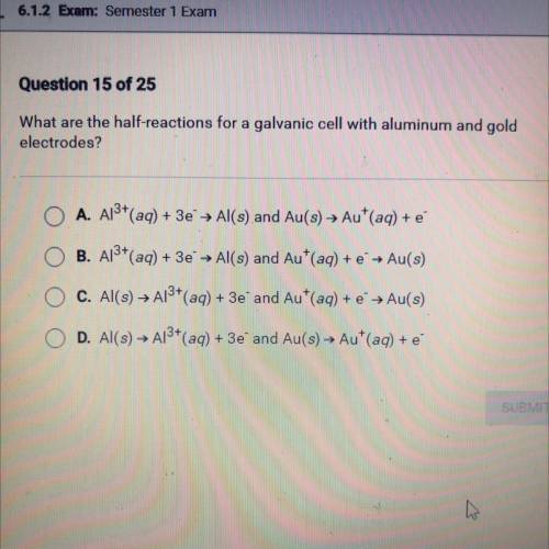 What are the half-reactions for a galvanic cell with aluminum and gold
electrodes?