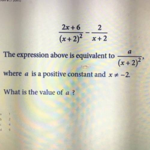 The expression above is equivalent to

(See photo)
where a is a positive constant. 
What is the va