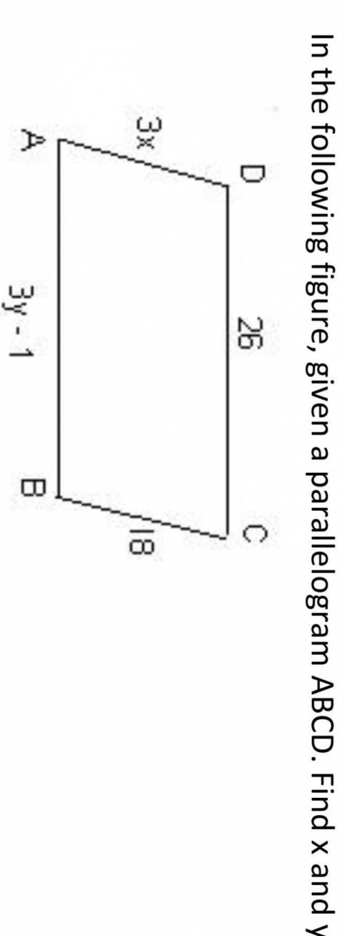 In the following figure, given a parallelogram ABCD. Find x and y