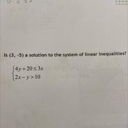Is (3,-5) a solution to the system of linear inequalities?