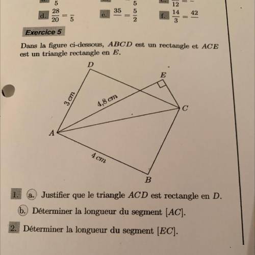 Justifier que le triangle ACD est rectangle en D.

Déterminer la longueur du segment (AC).
2. Déte