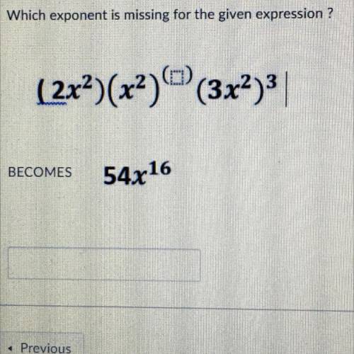 Which exponent is missing for the given expression ?