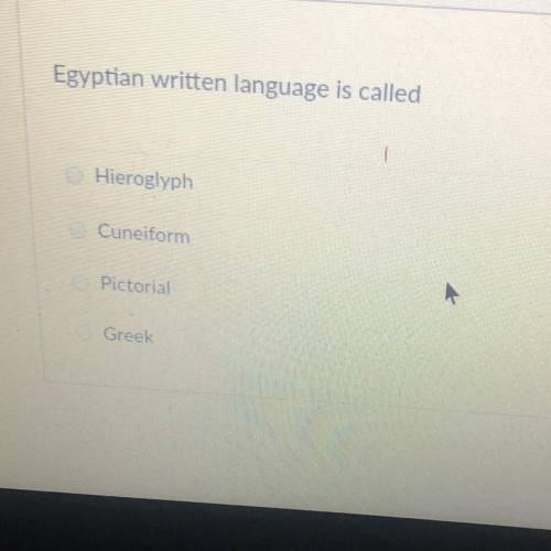 Egyptian written language is called

Hieroglyph
Cuneiform
Pictorial
Greek
PLZ HELP