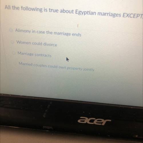 All the following is true about Egyptian marriages EXCEPT...

Alimony in case the marriage ends
Wo