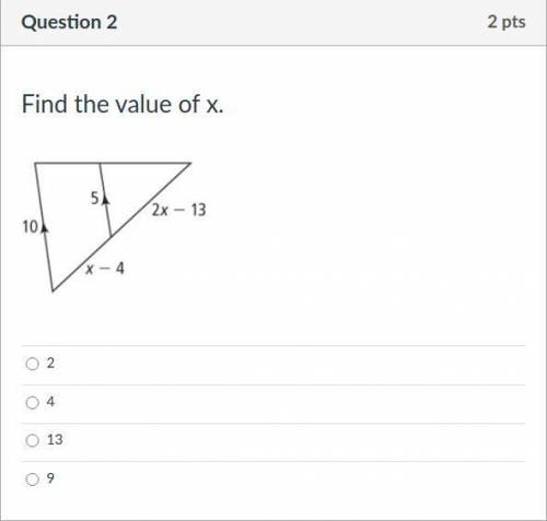 2) Find the value of X. Geometry