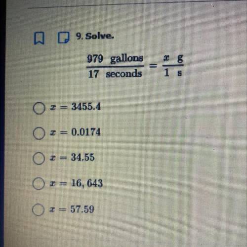 979 gallons

17 seconds
1 s
I= 3455.4
OI= = 0.0174
O 2 = 34.55
O r = 16, 643
Or = 57.59