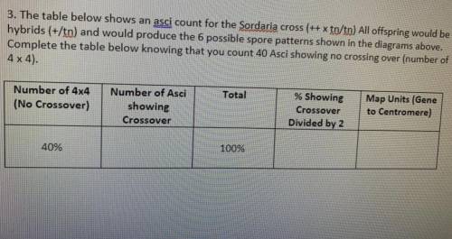 The table below shows an asci count for the Sordaria cross (++ x tn/tn) All offspring would be hybr