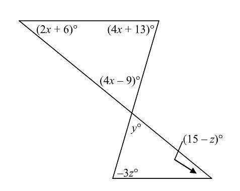 I was able to solve for x for this one, but I am not sure how to find z and y.

(Is y equal to 4x-