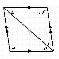 Find the values of the variables in the parallelogram. The diagram is not to scale.