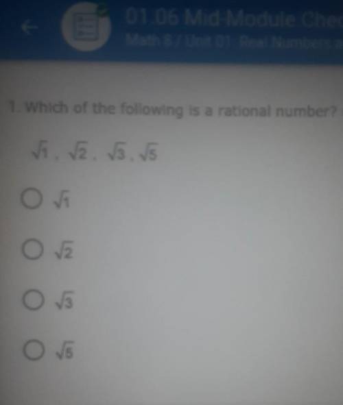 1. Which of the following is a rational number? vi. v. 3.5 O O V5 O 5