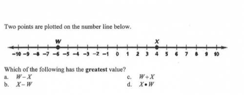 Two points are plotted on the number line below.

Which of the following has the greatest value?
a