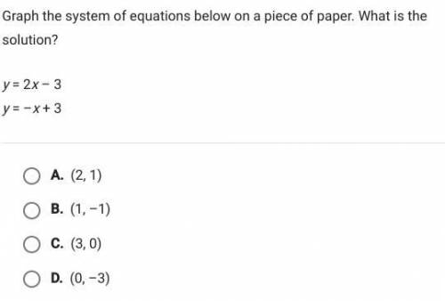 Graph the system of equations Below on a piece of paper. What is the solution?