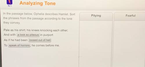 30 POINTS!!

In the passage below, Ophelia describes Hamlet. Sort
the phrases from the passage acc