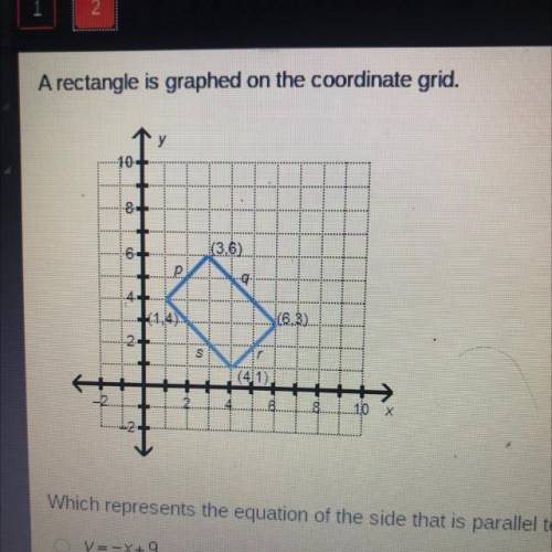 Which represents the equation on the graph of the side that is parallel to side S

A. Y=-x+9 
B. Y