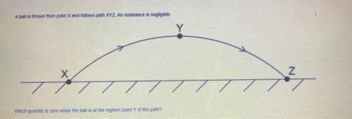 A ball is thrown from point X and follows path XYZ. Air resistance is negligible.

Which quantity