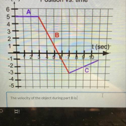 What is the velocity of the object during part B ?