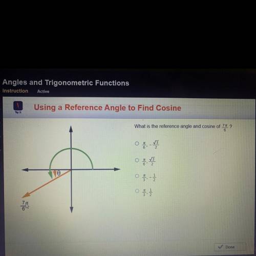 What is the reference angle and cosine of 7pi/6