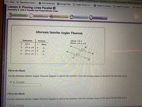 Use the alternate interior angles theorem diagram to answer the question. Give the missing reason i