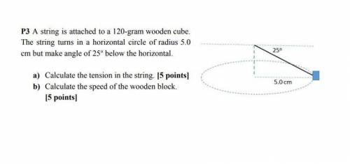 P3 A string is attached to a 120-gram wooden cube.

The string turns in a horizontal circle of rad