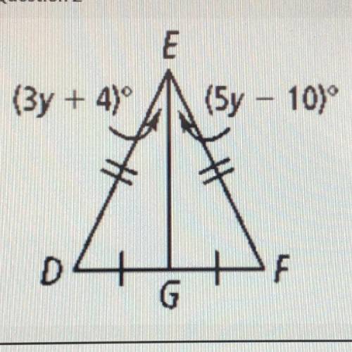 1. Find the value of y?
2. How many degrees is angle DEF?