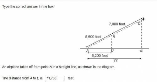 Type the correct answer in the box.

An airplane takes off from point A in a straight line, as sho