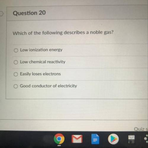Which of the following describe a noble gas?