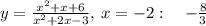 y=\frac{x^2+x+6}{x^2+2x-3},\:x=-2:\quad -\frac{8}{3}