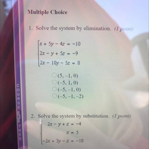 Solve the system by substitution, solve by elimination. Please do both & explain. Don’t answer