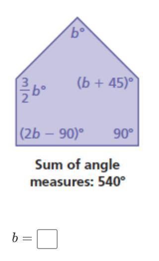 Find the value of b. Then find the angle measures of the pentagon.
