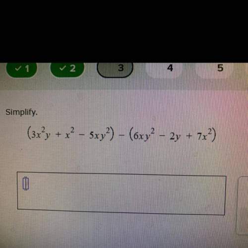 Can someone help me!

This is subtracting Polynomials.
(3x^2y+x^2-5xy^2)-(6xy^2-2y+7x^2)