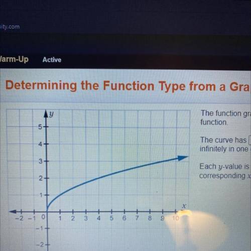 The function graphed to the left is ___ function

quadratic 
exponential 
square root 
absolute va