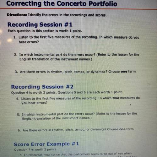 Does anyone have the answers to the Correcting the Concerto Portfolio for living music for connecti