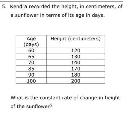 Kendra recorded the height in centimeters of a sunflower. What is the constant rate of change in he