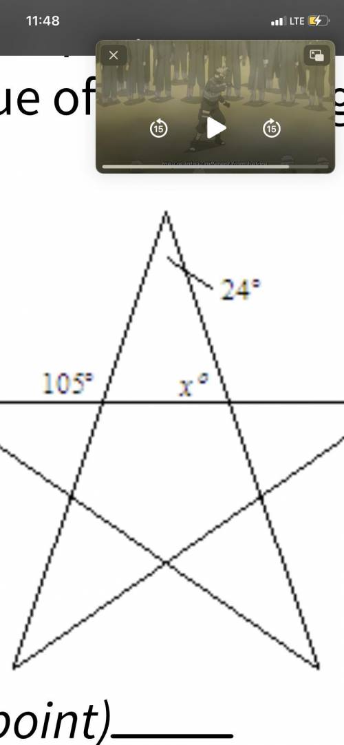 A star patterned quilt has a star with the angles shown. What is the value of x? The diagram is not