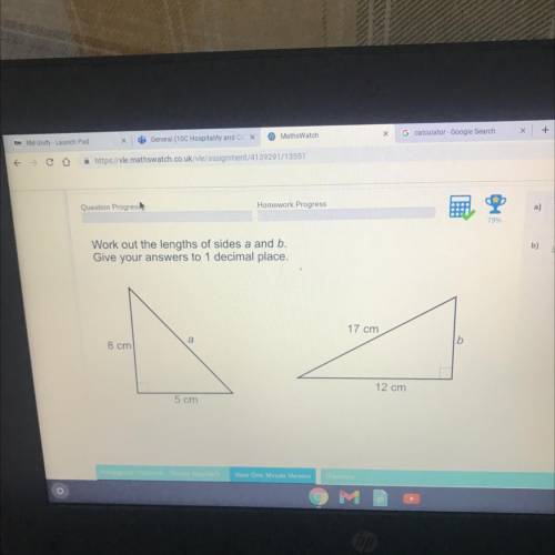 Pythagoras
Work out the lengths of side a and b