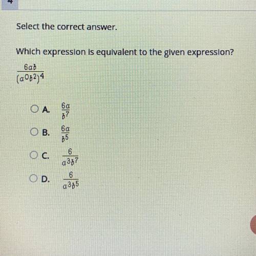 NEED ANSWER ASAP!! 
Which expression is equivalent to the given expression?