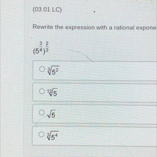Rewrite the expression with a rational exponent as a radical expression. (answers in photo)