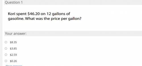Kori spent 46.20 on 12 gallons of gas what was the price per gallon