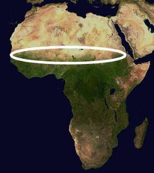 What landform is circled in the map above?

A.
the Sahara Desert
B.
the Sahel
C.
the Namib Desert
