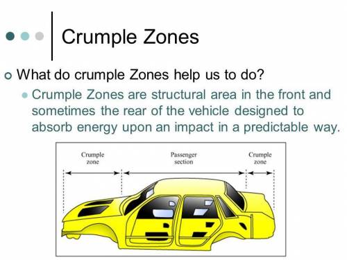 Three things that extend the time of impact in a collision are: crumple zones,  , and  .