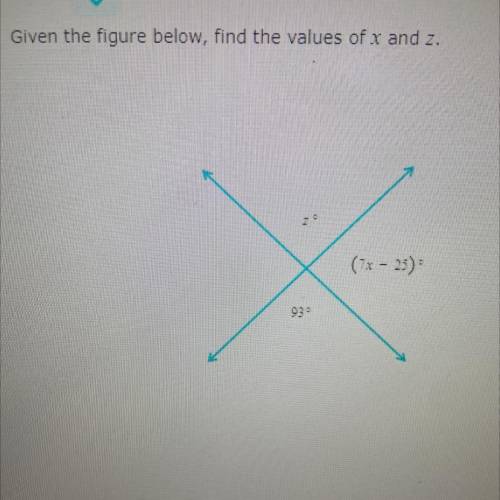 Given the figure below find the values of x and z