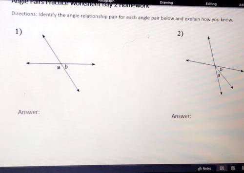Identify the angle relationship pair for each angle pair below and explain how you know