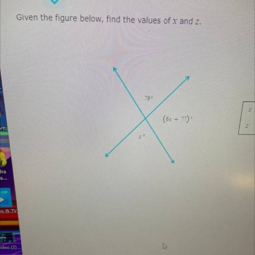 Given the figure below, find the values of x and z