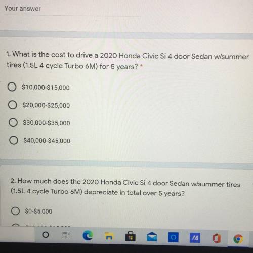 What is the cost to drive a 2020 honda civic ?