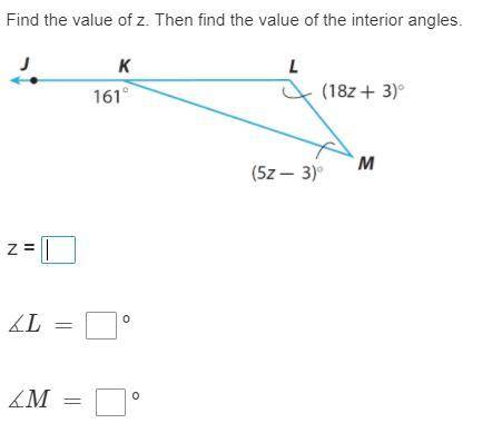 Can I get some help ASAP? Find the value of z. Then find the value of the interior angles. Answer a