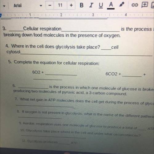 5. Complete the equation for cellular respiration:
602 +
6CO2 +
